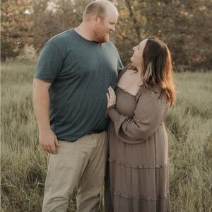 Baltic Born Brown-Gray Off-Shoulder Tiered Maxi Dress | Size 1XL | Worn Once